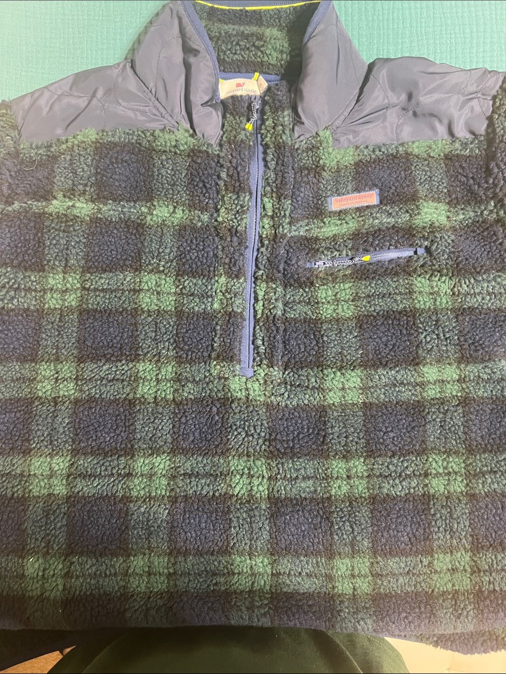 NWT Vineyard Vines Blackwatch Plaid Sherpa SuperShep Half-Zip Fleece Pullover